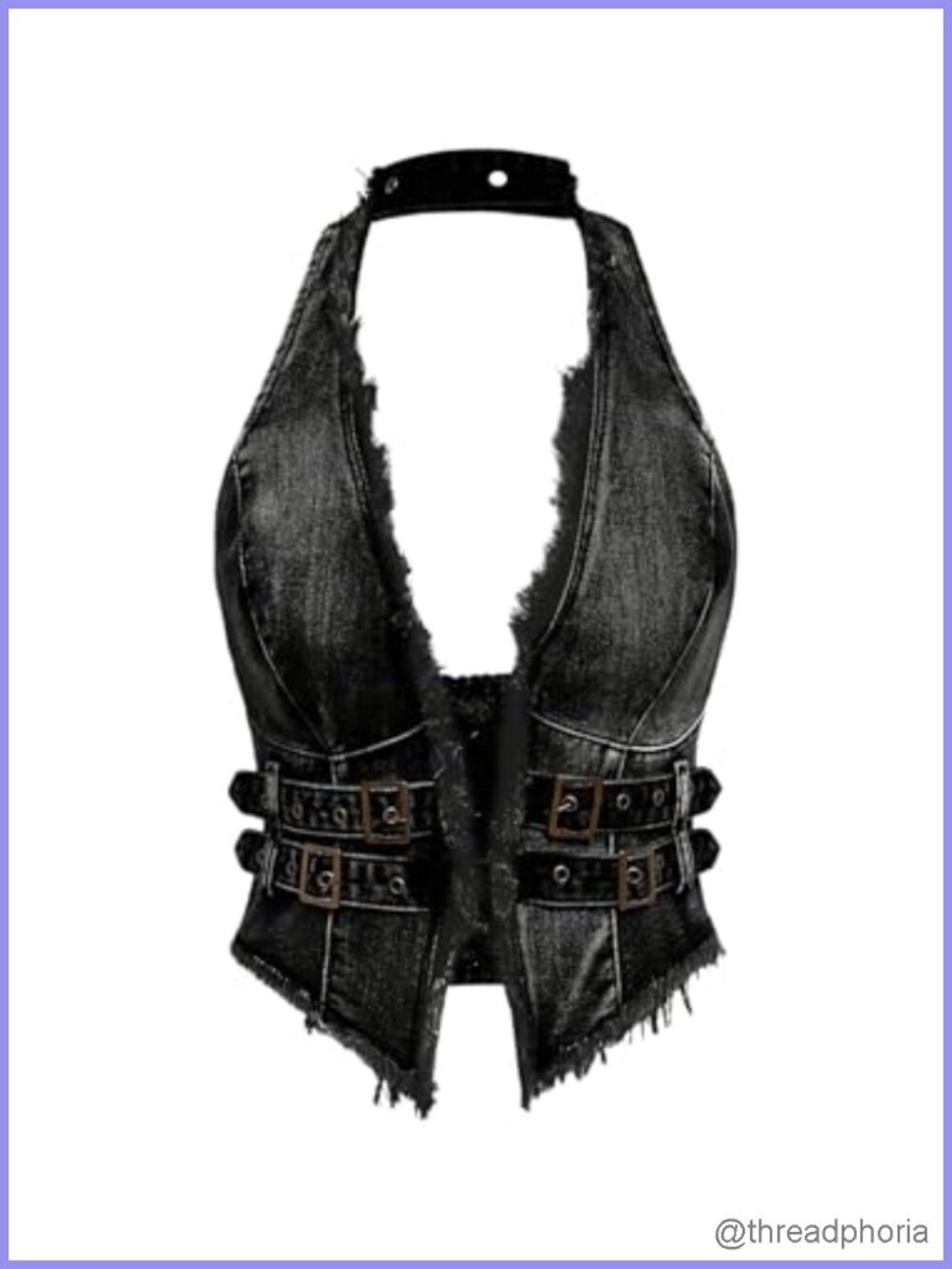 Women's Grunge Sleeveless Halter Backless Fringe Denim Vest Top